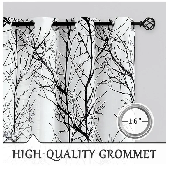 Linen White Curtains with Gray Branches 50”x96” - Picture 4 of 6